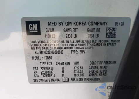 2021 Chevrolet Trailblazer Fwd Ls z USA, uszkodzony, nr VIN KL79MMS22MB008688